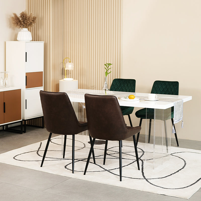 Space saving dining chairs tucked under kitchen island | Value furniture
Modern budget dining chairs in family home setting
Brown effect cheap dining chairs in bright kitchen diner