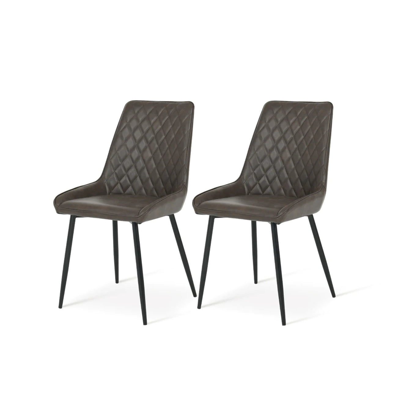 Cheap modern dining chair dark brown background | Budget velvet seating Faux leather dining chair front angle | Value dining chairs under £99.99