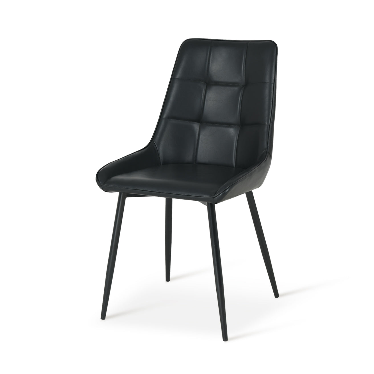Backrest detail of budget pu dining chair | Value dining chairs
Angle view of space saving dining chair stacked | Cheap chairs for small spaces
Underside construction of affordable black dining chair