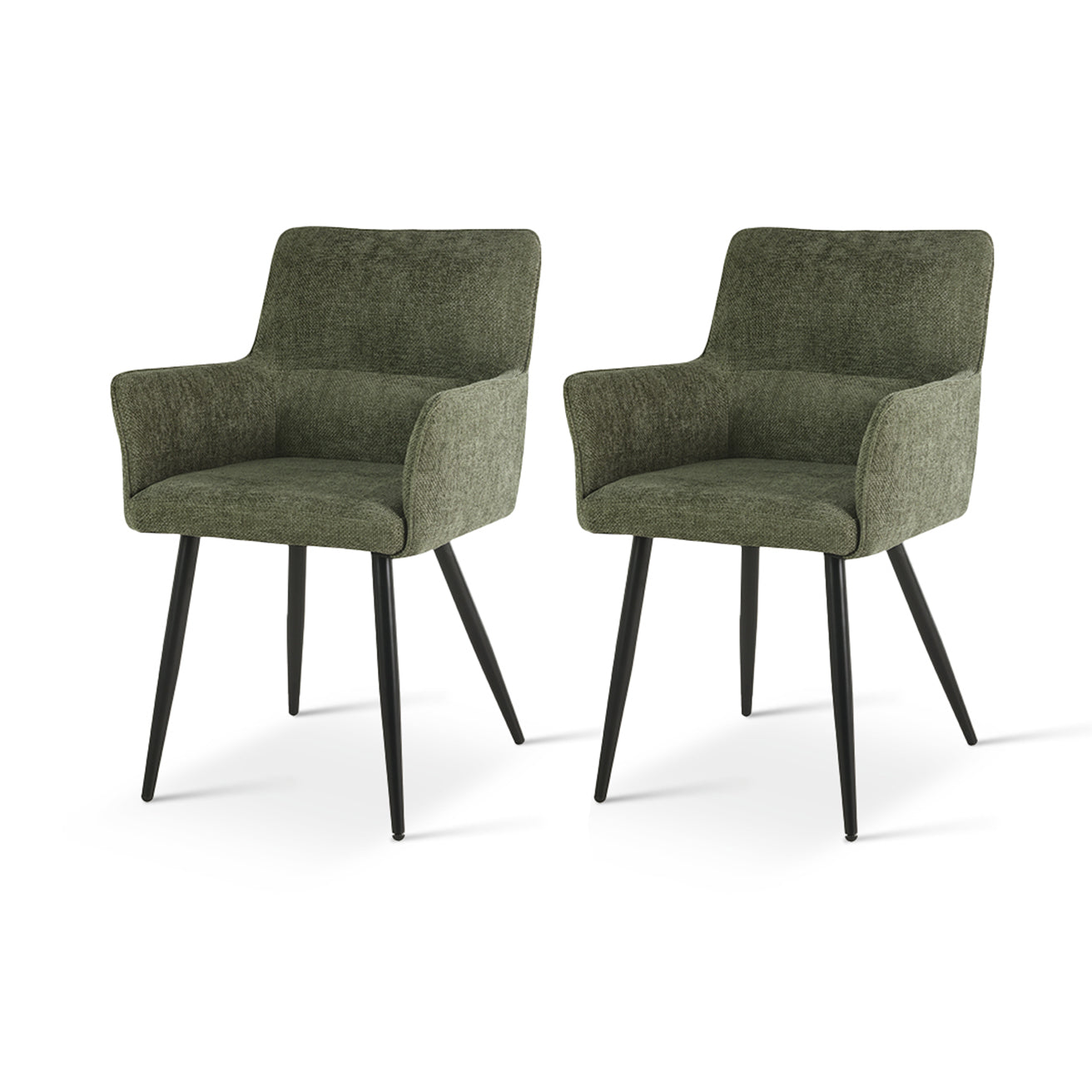 Set of 2 Kaya dining chairs HDC215005 with premium linen upholstery and solid walnut legs. Seat height: 18.5" (47cm). Ideal for modern farmhouse or Scandinavian dining rooms. Features stain-resistant fabric and non-scratch floor protectors. Space saving dining chair product shot | Cheap dining chairs set of 2 option