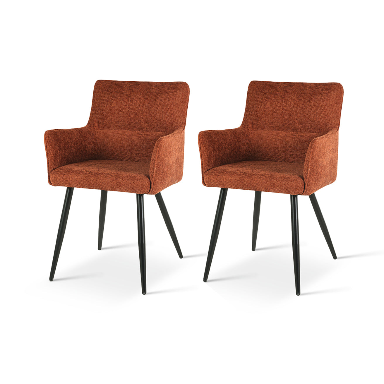 Set of 2 Kaya dining chairs HDC215005 with premium linen upholstery and solid walnut legs. Seat height: 18.5" (47cm). Ideal for modern farmhouse or Scandinavian dining rooms. Features stain-resistant fabric and non-scratch floor protectors. Space saving dining chair product shot | Cheap dining chairs set of 2 option