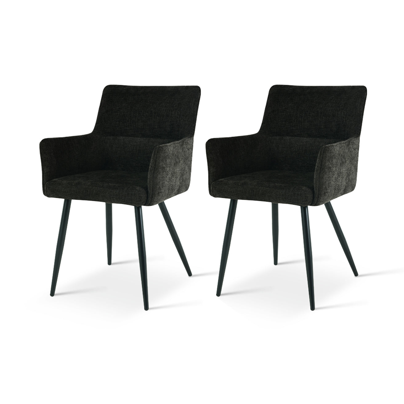 Set of 2 Kaya dining chairs HDC215005 with premium linen upholstery and solid walnut legs. Seat height: 18.5" (47cm). Ideal for modern farmhouse or Scandinavian dining rooms. Features stain-resistant fabric and non-scratch floor protectors. Space saving dining chair product shot | Cheap dining chairs set of 2 option
