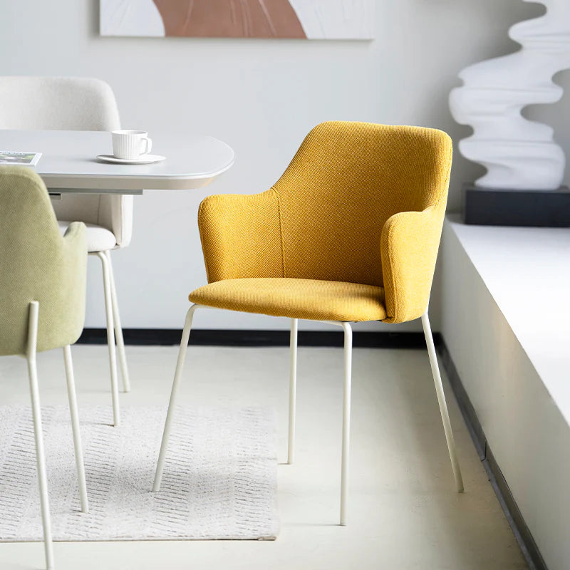 Affordable dining chairs in real UK home dining room | Budget decor
Cheap dining chairs styled with wooden table in small flat
Space saving dining chairs tucked under kitchen island | Value furniture
Modern budget dining chairs in family home setting
yellow effect cheap dining chairs in bright kitchen diner