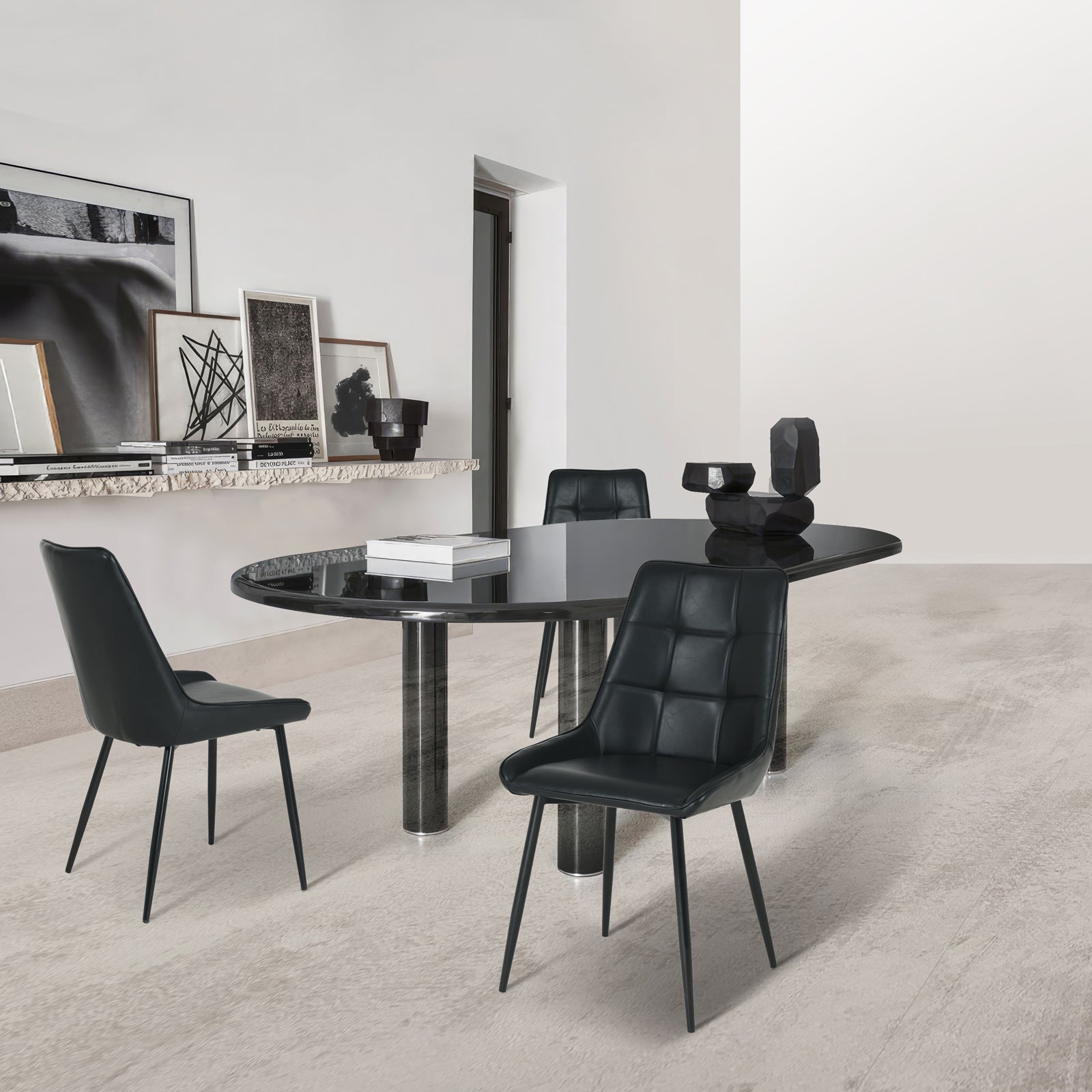 Affordable dining chairs in real UK home dining room | Budget decor
Cheap dining chairs styled with wooden table in small flat
Space saving dining chairs tucked under kitchen island | Value furniture
Modern budget dining chairs in family home setting
grey effect cheap dining chairs in bright kitchen diner