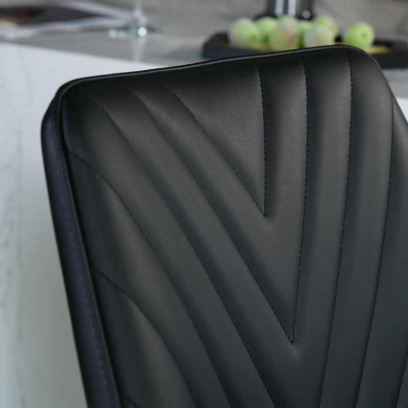 Side view of budget barstools showing | Affordable seating Close up of pu leather texture on cheap dining chairs UK Backrest detail of budget pu dining chair | Value dining chairs