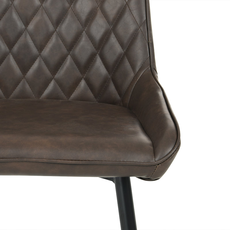 Close up of pu leather texture on cheap dining chairs UK
Backrest detail of budget pu dining chair | Value dining chairs
Angle view of space saving dining chair stacked | Cheap chairs for small spaces