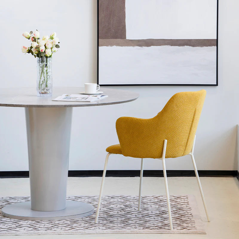 Affordable dining chairs in real UK home dining room | Budget decor
Cheap dining chairs styled with wooden table in small flat
Space saving dining chairs tucked under kitchen island | Value furniture
Modern budget dining chairs in family home setting
yellow effect cheap dining chairs in bright kitchen diner