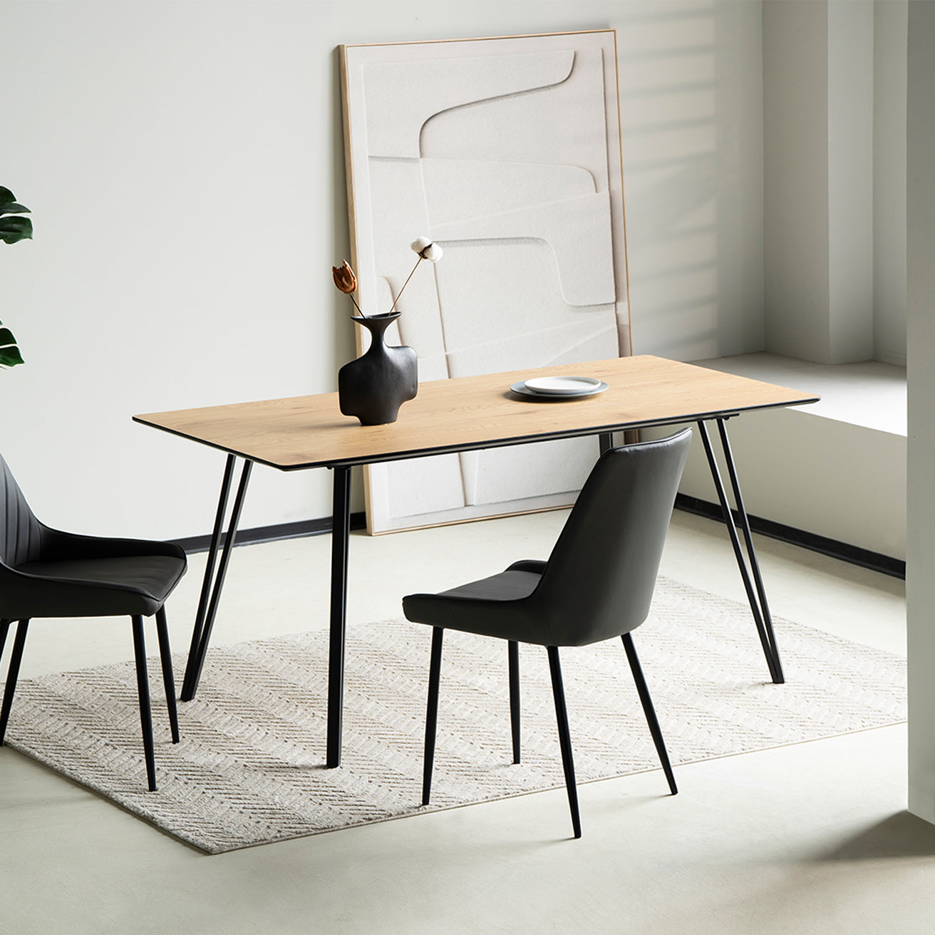Cheap dining chairs styled with wooden table in small flat Space saving dining chairs tucked under kitchen island | Value furniture