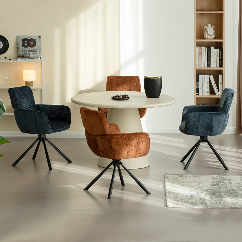 Elara HDC233029 contemporary swivel dining chair with plush velvet seat cushion and sleek metal base, perfect for kitchen islands or dining tables