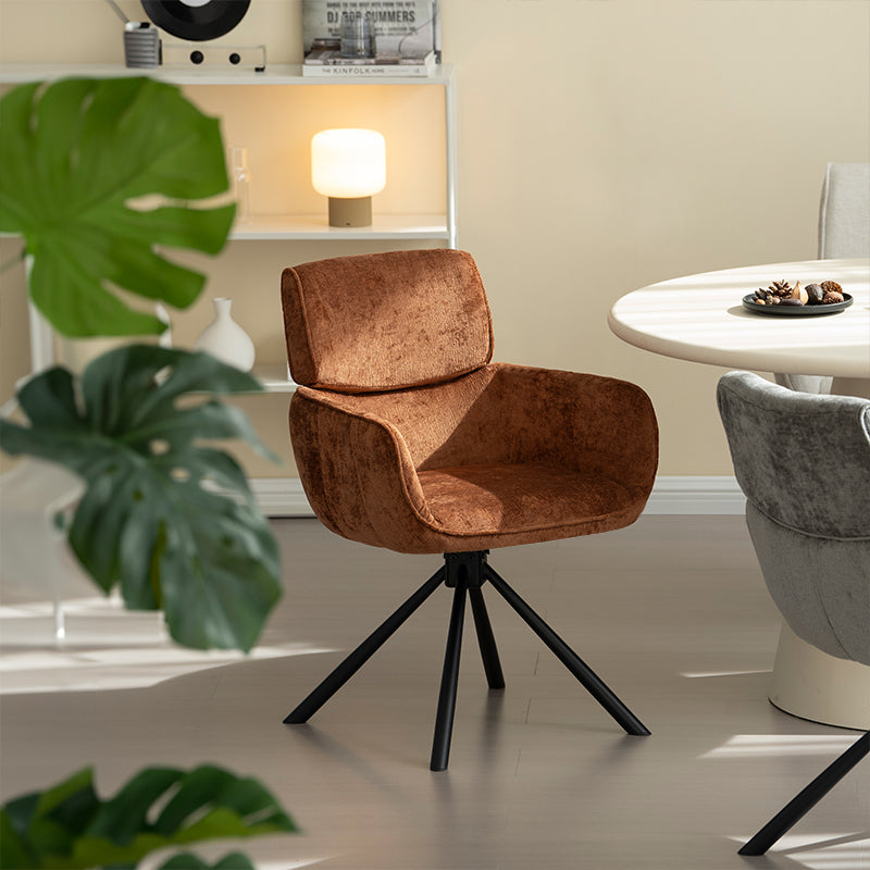 Elara HDC233029 contemporary swivel dining chair with plush velvet seat cushion and sleek metal base, perfect for kitchen islands or dining tables