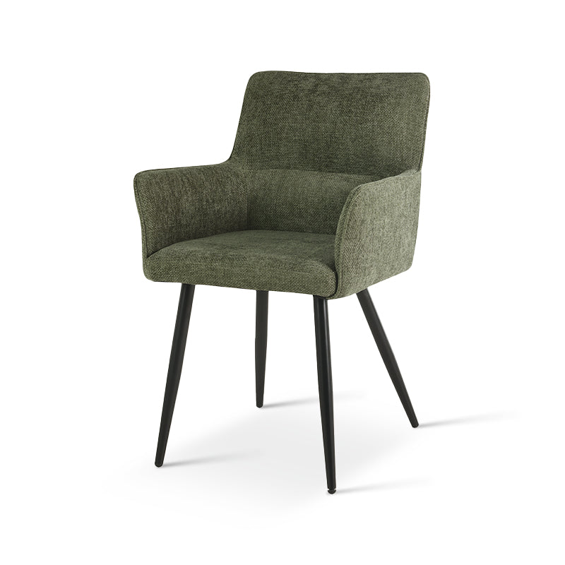 Set of 2 Kaya dining chairs HDC215005 with premium linen upholstery and solid walnut legs. Seat height: 18.5" (47cm). Ideal for modern farmhouse or Scandinavian dining rooms. Features stain-resistant fabric and non-scratch floor protectors.