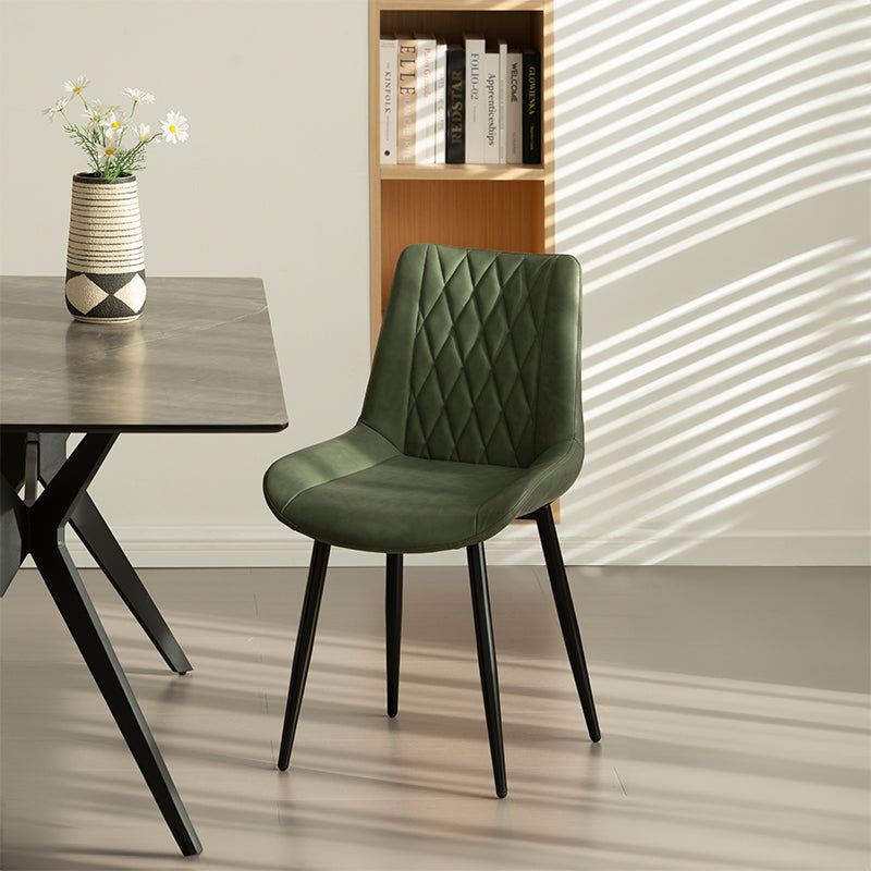 Jarvis Diamond Dining Chairs in Emerald Green/Navy Blue/Blush Pink – Rich Velvet Finish for Elegant Decor Modern budget dining chairs in family home setting