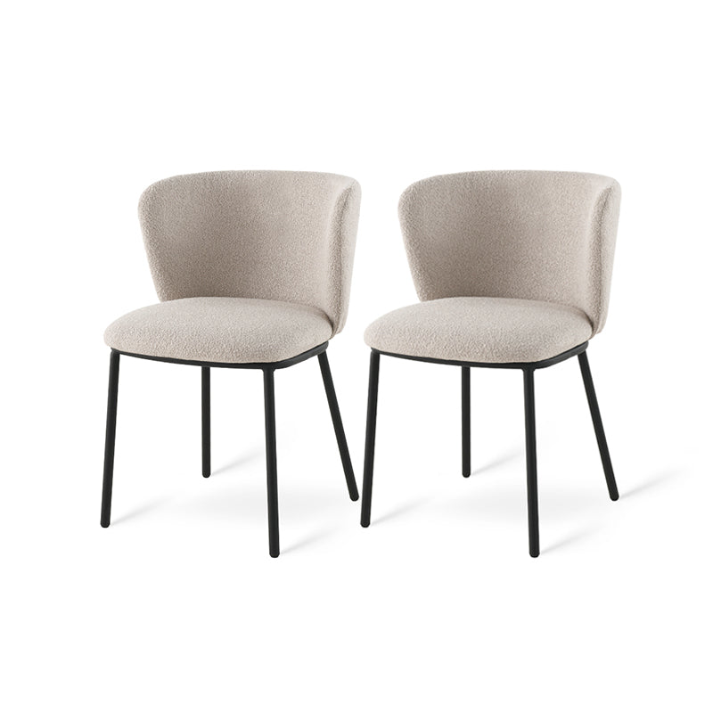 Upgrade your dining space with Karin's mid-century modern chairs. Features curved solid wood legs & premium Boucle. Shop now for timeless design & comfort.Space saving dining chair product shot | Cheap dining chairs set of 2 option