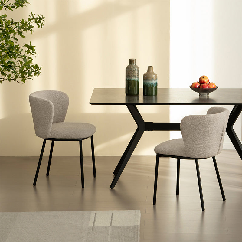 Set of 2 Karin dining chairs with curved wooden legs and Boulce, mid-century modern design for kitchen or dining room – OFCASA premium furniture collection.