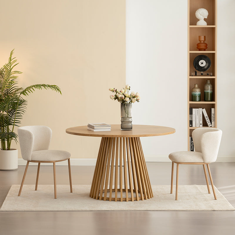 Set of 2 Karin dining chairs with curved wooden legs and boucle, mid-century modern design for kitchen or dining room – OFCASA premium furniture collection.