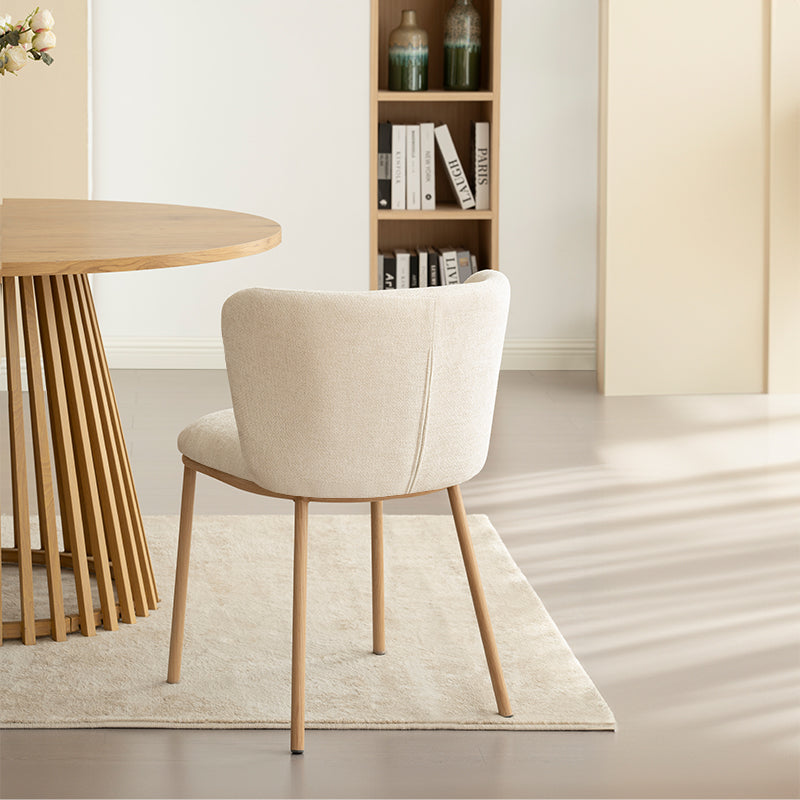 Set of 2 Karin dining chairs with curved wooden legs and boucle, mid-century modern design for kitchen or dining room – OFCASA premium furniture collection.