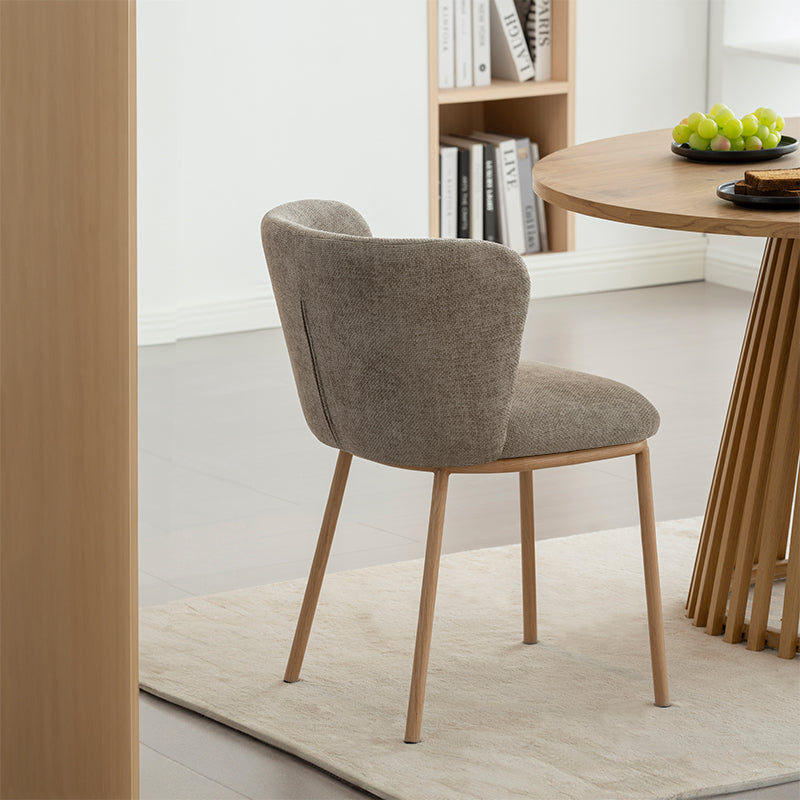 Set of 2 Karin dining chairs with curved wooden legs and boucle, mid-century modern design for kitchen or dining room – OFCASA premium furniture collection.