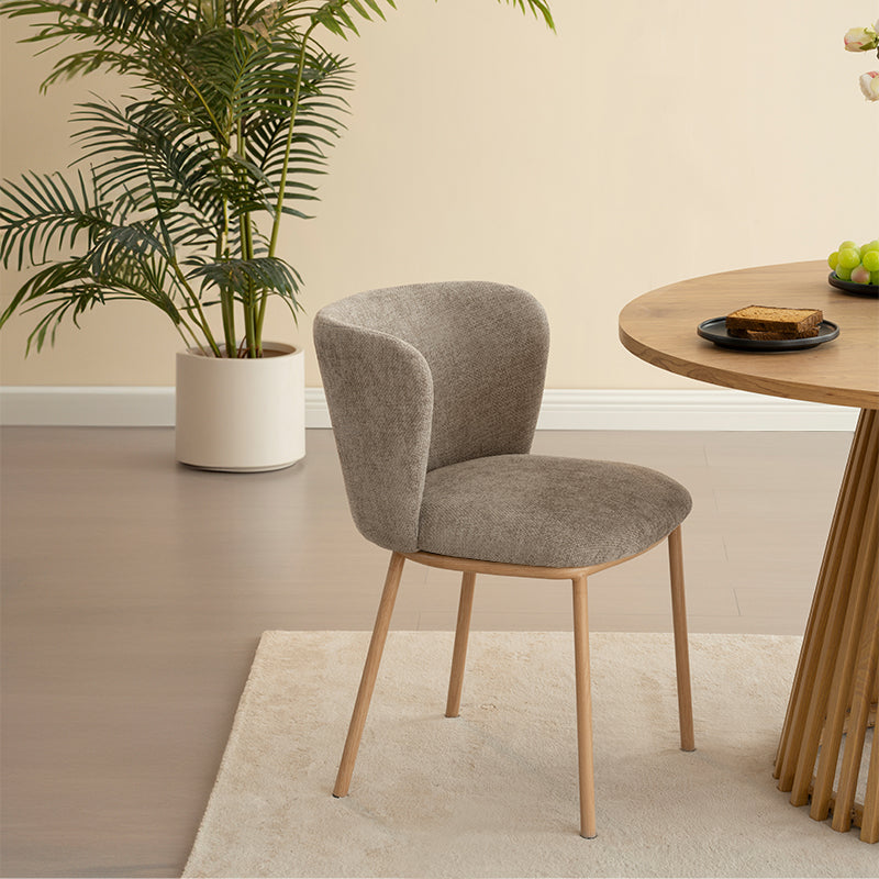 Set of 2 Karin dining chairs with curved wooden legs and boucle, mid-century modern design for kitchen or dining room – OFCASA premium furniture collection.