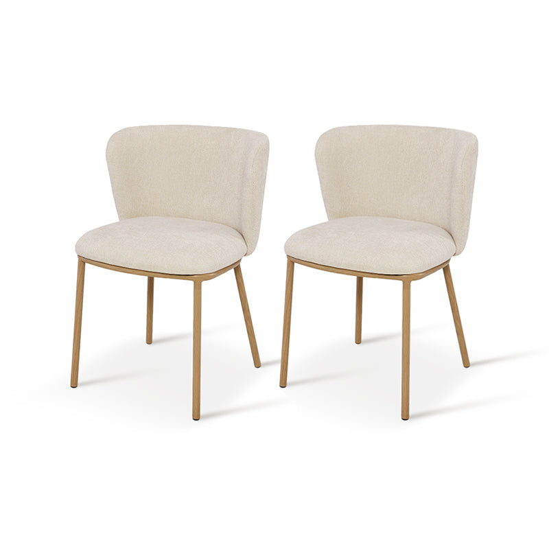 Set of 2 Karin dining chairs with curved wooden legs and boucle, mid-century modern design for kitchen or dining room – OFCASA premium furniture collection.