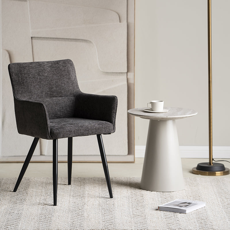 Set of 2 Kaya dining chairs HDC215005 with premium linen upholstery and solid walnut legs. Seat height: 18.5" (47cm). Ideal for modern farmhouse or Scandinavian dining rooms. Features stain-resistant fabric and non-scratch floor protectors