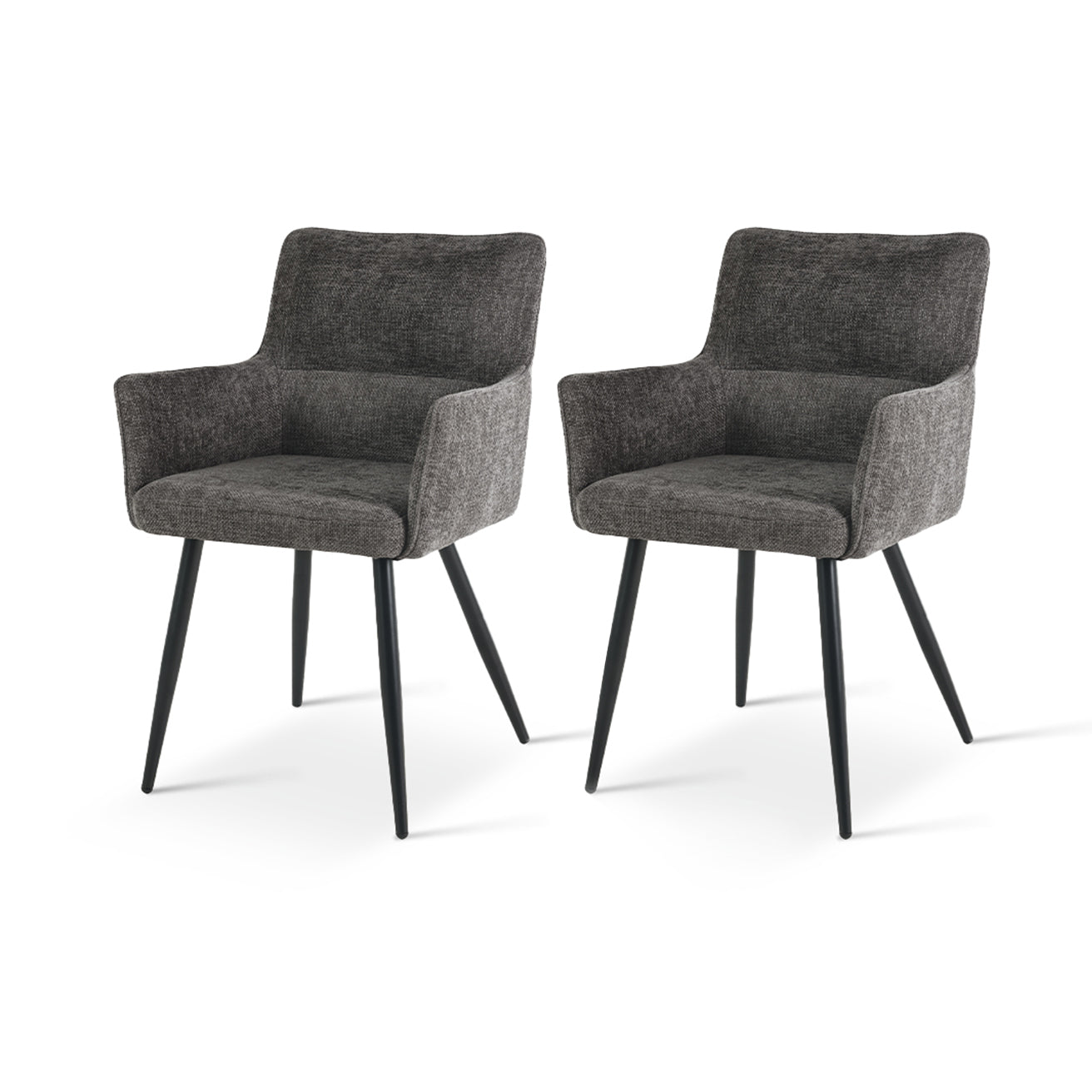 Set of 2 Kaya dining chairs HDC215005 with premium linen upholstery and solid walnut legs. Seat height: 18.5" (47cm). Ideal for modern farmhouse or Scandinavian dining rooms. Features stain-resistant fabric and non-scratch floor protectors
