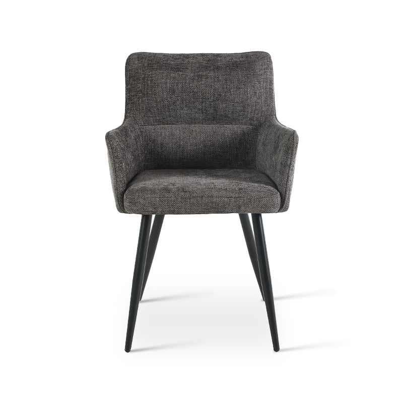 Set of 2 Kaya dining chairs HDC215005 with premium linen upholstery and solid walnut legs. Seat height: 18.5" (47cm). Ideal for modern farmhouse or Scandinavian dining rooms. Features stain-resistant fabric and non-scratch floor protectors.