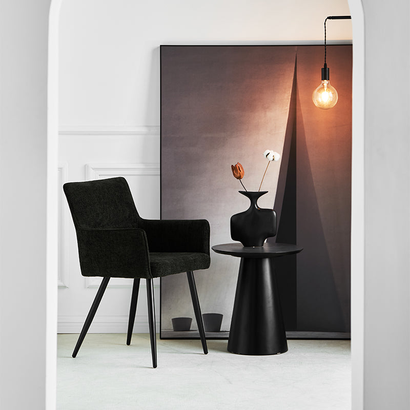 Set of 2 Kaya dining chairs HDC215005 with premium linen upholstery and solid walnut legs. Seat height: 18.5" (47cm). Ideal for modern farmhouse or Scandinavian dining rooms. Features stain-resistant fabric and non-scratch floor protectors.