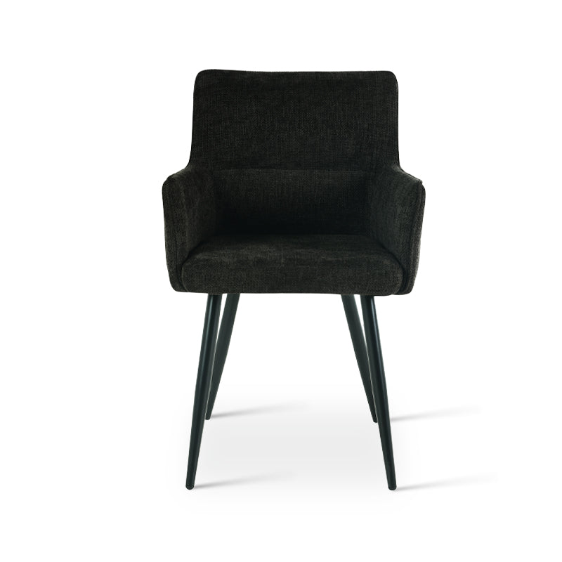 Set of 2 Kaya dining chairs HDC215005 with premium linen upholstery and solid walnut legs. Seat height: 18.5" (47cm). Ideal for modern farmhouse or Scandinavian dining rooms. Features stain-resistant fabric and non-scratch floor protectors.