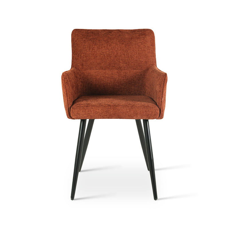 Set of 2 Kaya dining chairs HDC215005 with premium linen upholstery and solid walnut legs. Seat height: 18.5" (47cm). Ideal for modern farmhouse or Scandinavian dining rooms. Features stain-resistant fabric and non-scratch floor protectors.