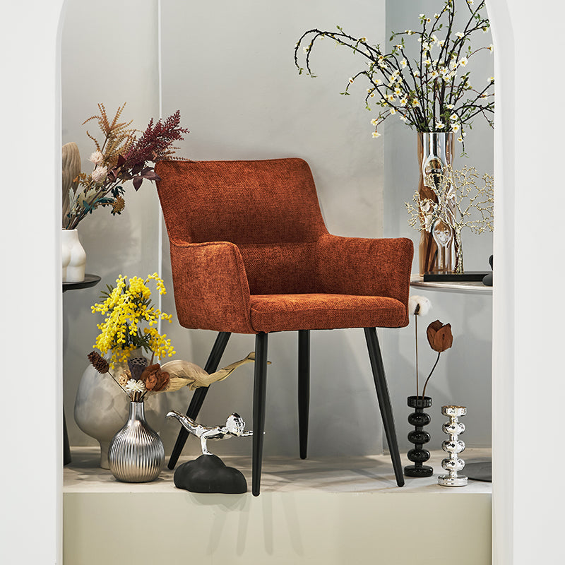 Set of 2 Kaya dining chairs HDC215005 with premium linen upholstery and solid walnut legs. Seat height: 18.5" (47cm). Ideal for modern farmhouse or Scandinavian dining rooms. Features stain-resistant fabric and non-scratch floor protectors.