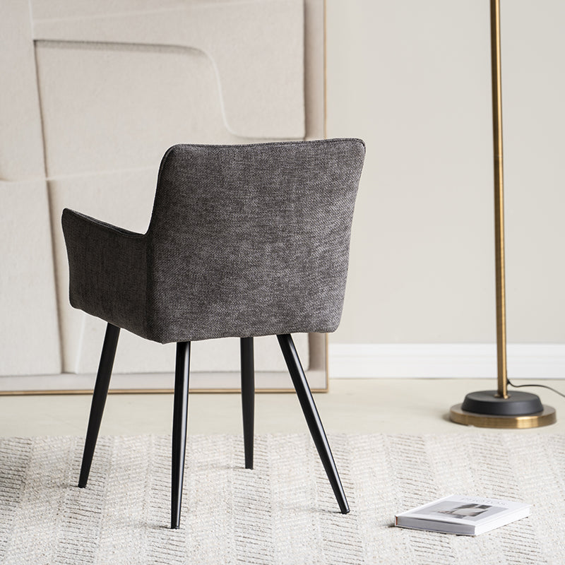 Set of 2 Kaya dining chairs HDC215005 with premium linen upholstery and solid walnut legs. Seat height: 18.5" (47cm). Ideal for modern farmhouse or Scandinavian dining rooms. Features stain-resistant fabric and non-scratch floor protectors