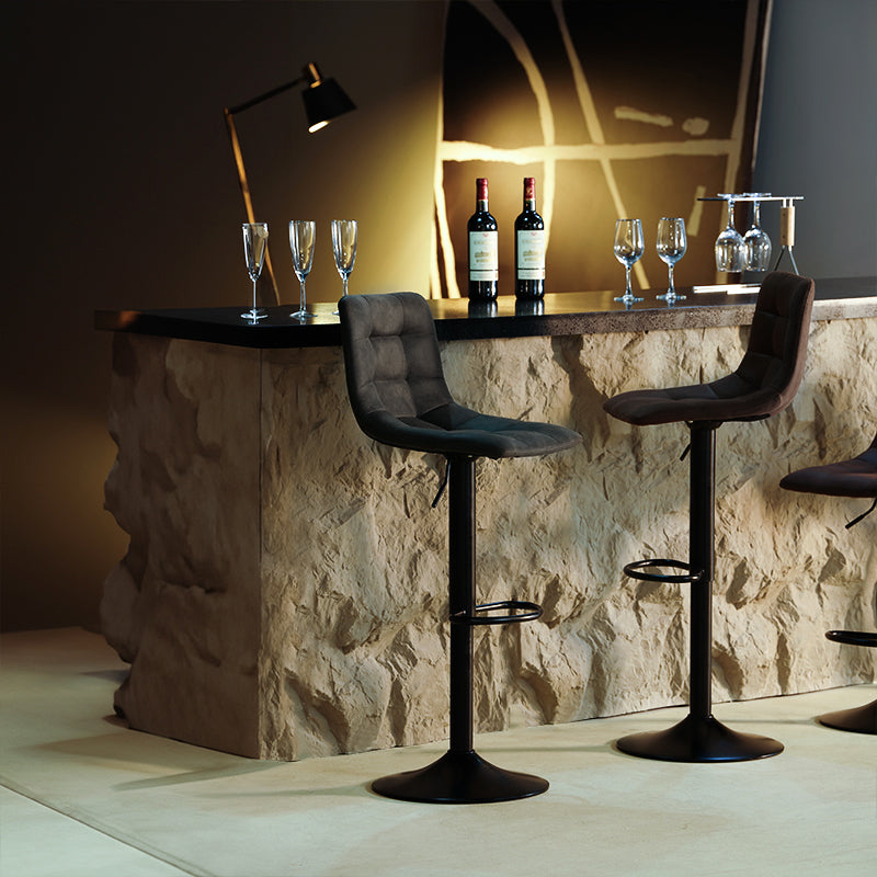 Dress your breakfast bar with OFCASA Aoife AH Adjustable Bar Stools in luxe faux suede, featuring gas lift height adjustment (59–81 cm) and 360° swivel comfort.