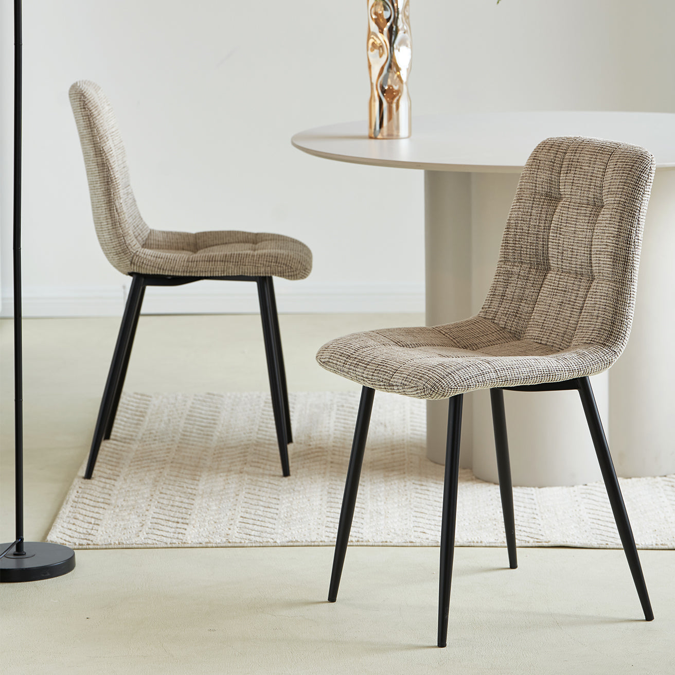 Discover OFCASA Aoife Mixed Colour Linen Dining Chairs (set of 3): durable fabric, square-grid stitching, sturdy metal legs and easy assembly—ideal for modern UK homes.