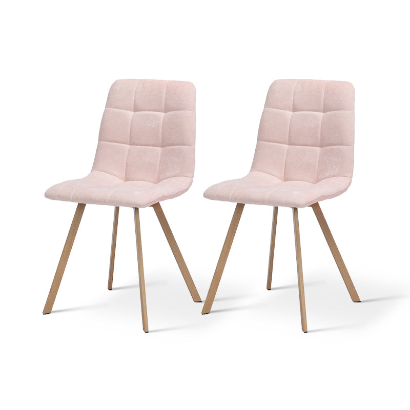 Refresh your dining space with the Aoife Sleek Chairs—quilted linen upholstery, oak-tone metal legs, and a slim profile for effortless modern style.