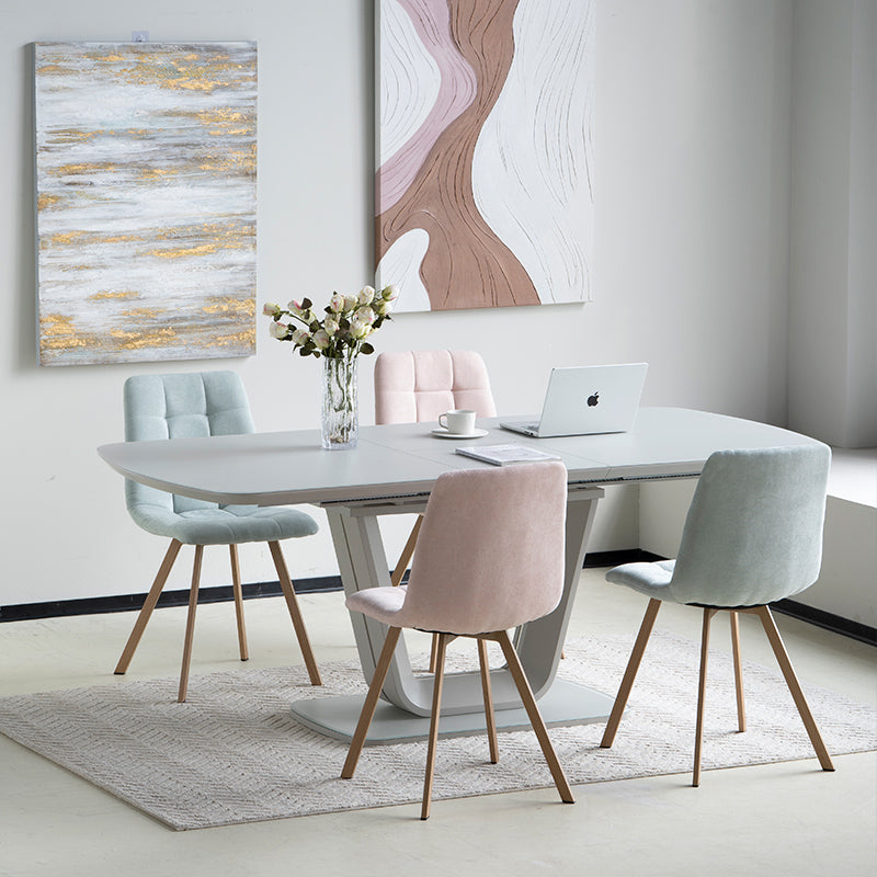 Refresh your dining space with the Aoife Sleek Chairs—quilted linen upholstery, oak-tone metal legs, and a slim profile for effortless modern style.