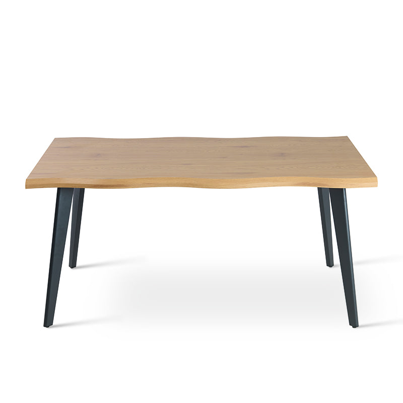 Add instant character to your UK home with the OFCASA Beatrix Dining Table. Featuring a warm wood grain melamine tabletop and sleek black metal legs, perfect for family meals or evening drinks.