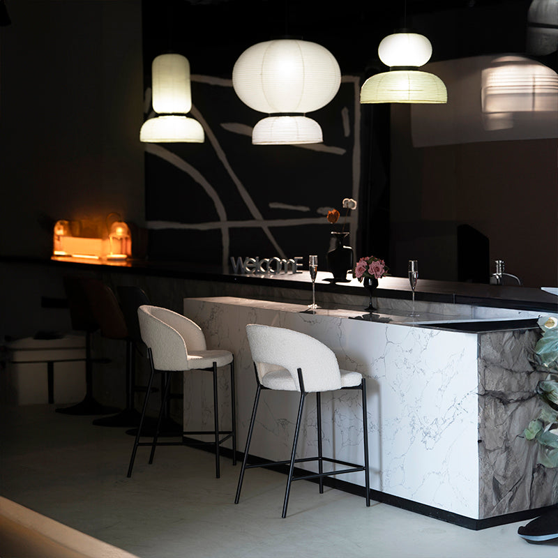 Kick back in style with OFCASA Esme bar stools—soft boucle seats and slim metal frames create chic, comfy seating for your kitchen island or breakfast bar.