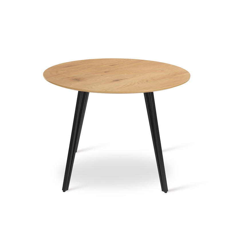 Add Scandi style warmth to UK homes with the OFCASA Fareeha 100 cm round table. Wood patterned melamine top, sleek black legs, durable and easy to clean.