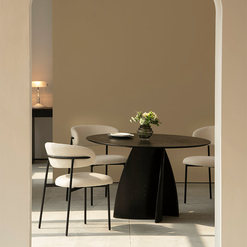 Upgrade your dining with the OFCASA Gemma 120 cm black round table – bold MDF top and wood veneer base for effortless modern style.