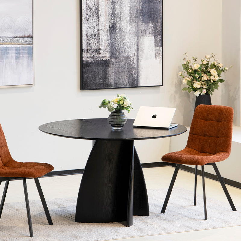 Upgrade your dining with the OFCASA Gemma 120 cm black round table – bold MDF top and wood veneer base for effortless modern style.