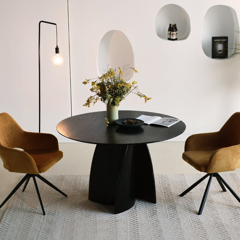 Upgrade your dining with the OFCASA Gemma 120 cm black round table – bold MDF top and wood veneer base for effortless modern style.