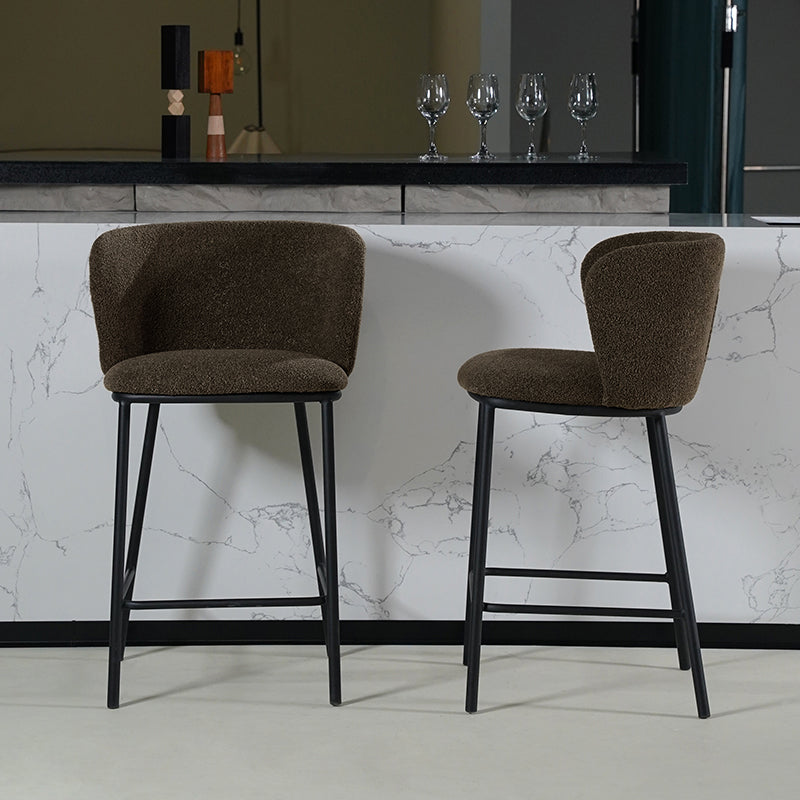 Discover OFCASA Karin Boucle Bar Stools—65 cm seat height, plush boucle upholstery, sturdy metal frame and foot pads. Stylish breakfast bar chairs for modern UK kitchens.