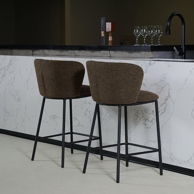Discover OFCASA Karin Boucle Bar Stools—65 cm seat height, plush boucle upholstery, sturdy metal frame and foot pads. Stylish breakfast bar chairs for modern UK kitchens.