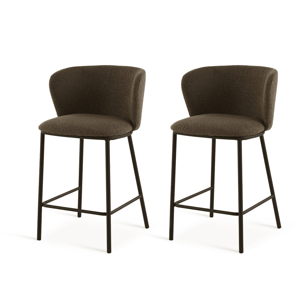 Discover OFCASA Karin Boucle Bar Stools—65 cm seat height, plush boucle upholstery, sturdy metal frame and foot pads. Stylish breakfast bar chairs for modern UK kitchens.