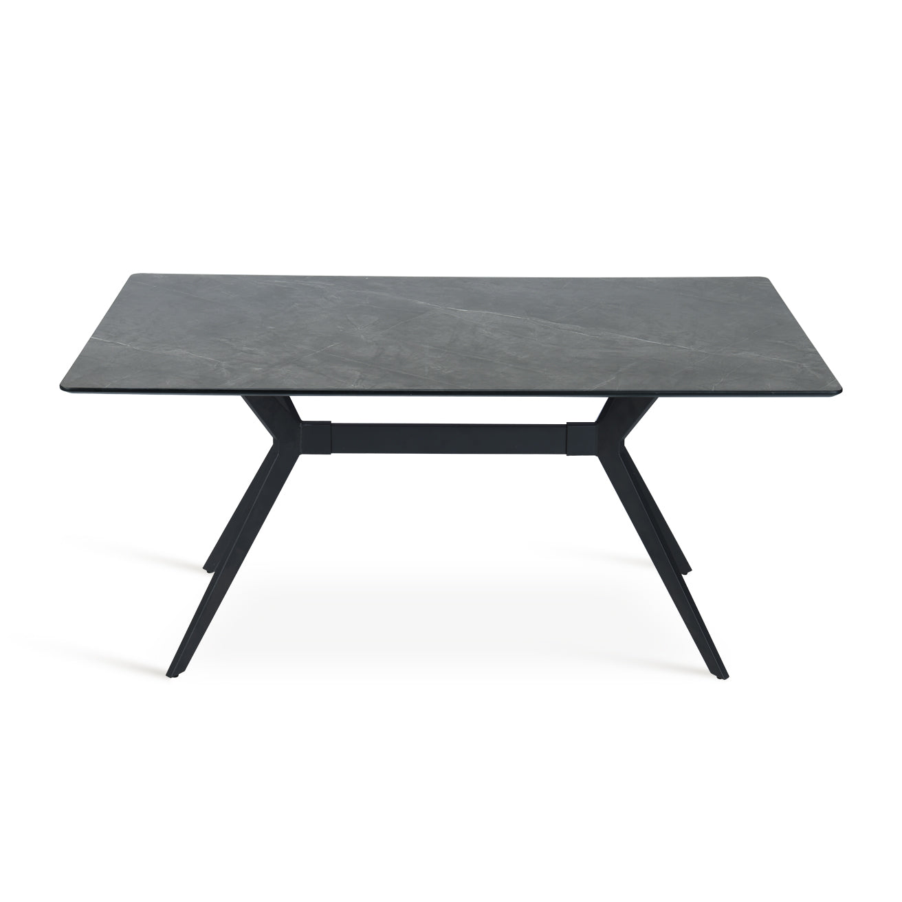 Discover the OFCASA Laila Rectangular Dining Table in dark grey marble patterned melamine. Features X crossed metal legs, non scratch pads, easy assembly—perfect for modern UK homes.