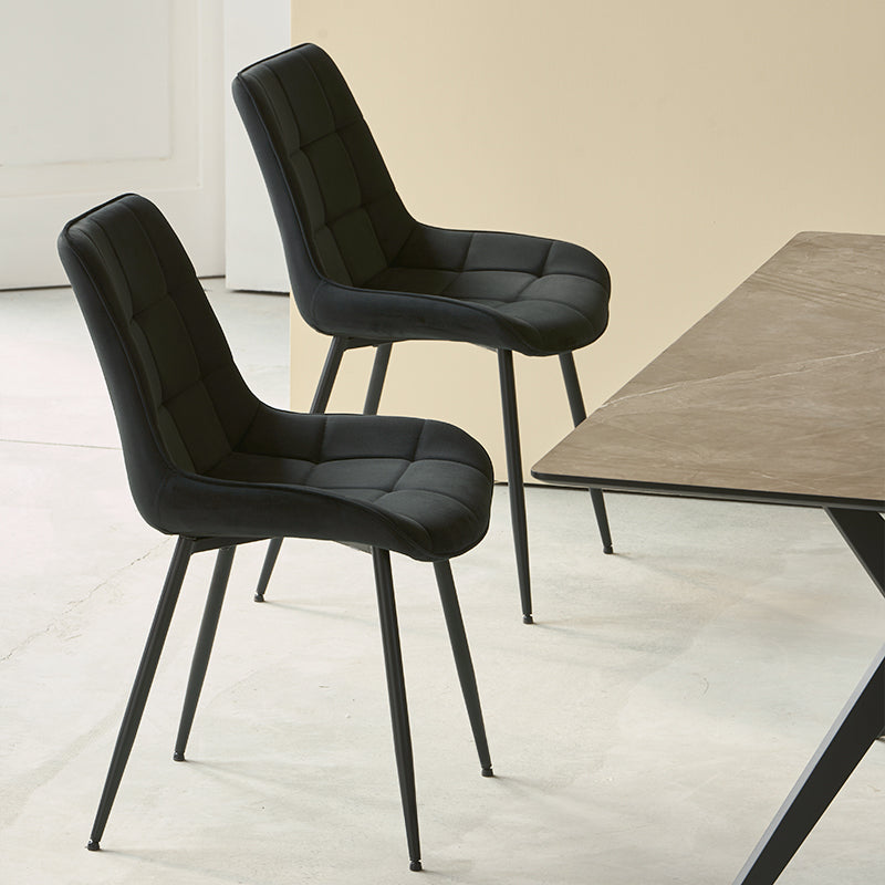 Create a sleek dining look with the Laila 240×90 cm marble pattern table and six Orozco velvet chairs on metal legs. Elegant and built to last.