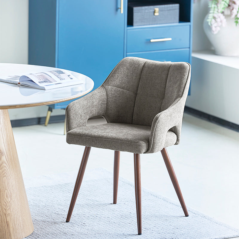 Discover the OFCASA Sage Dining Chairs: soft linen upholstery, wood effect walnut metal legs, and cozy armrests—perfect for stylish, durable UK dining settings.