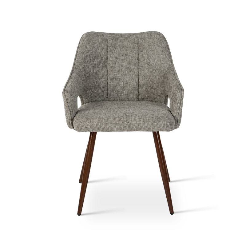 Discover the OFCASA Sage Dining Chairs: soft linen upholstery, wood effect walnut metal legs, and cozy armrests—perfect for stylish, durable UK dining settings.