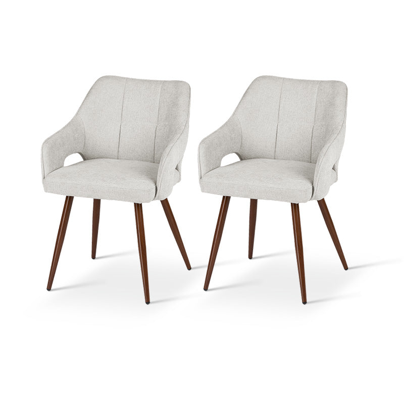 Discover the OFCASA Sage Dining Chairs: soft linen upholstery, wood effect walnut metal legs, and cozy armrests—perfect for stylish, durable UK dining settings.