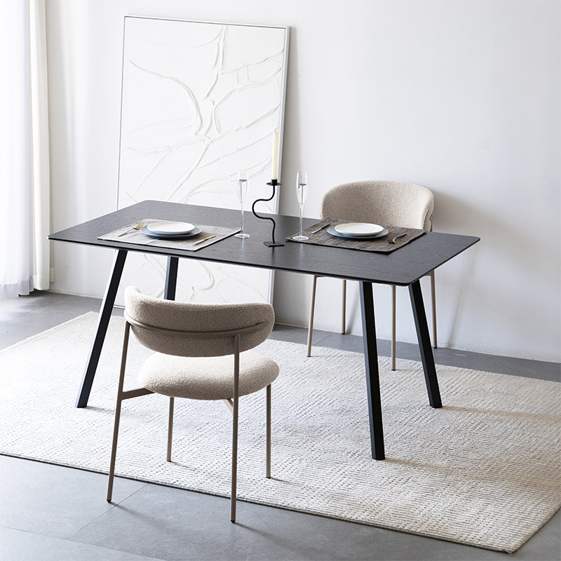 Dine in style with the OFCASA Sloane Rectangular Dining Table, featuring a black marble patterned melamine top and X crossed metal legs in a sleek 160 cm design.